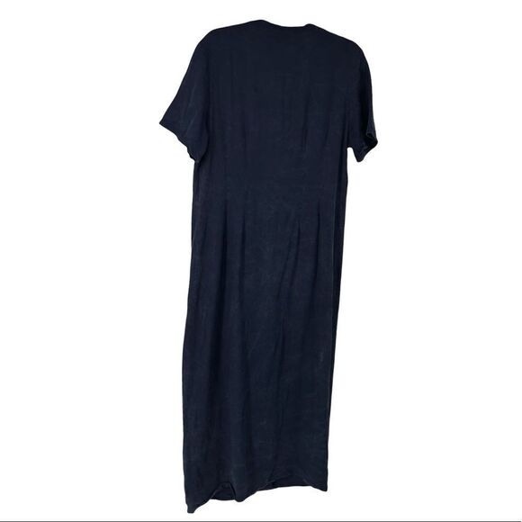 Vintage Halston Blue V Neck Full Button Front Short Sleeve Tencel Rayon Dress - Picture 8 of 9